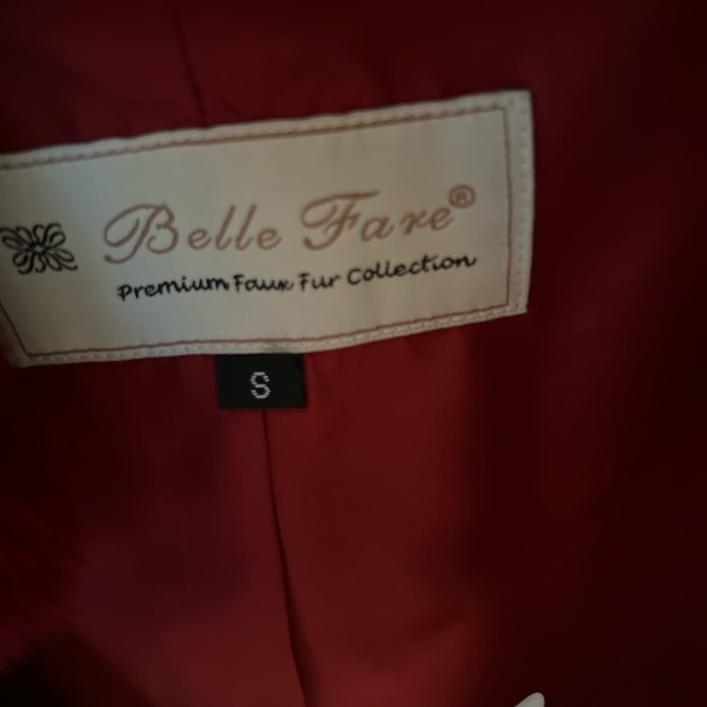 Cropped Belle Fare Fur Jacket - Deep Red - Picture 5 of 5